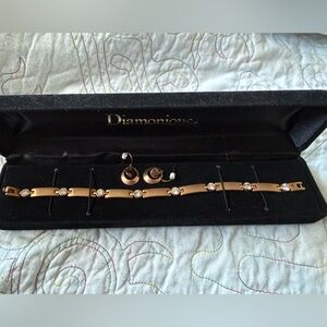 Diamonique Gold Bracelet and Earring Set